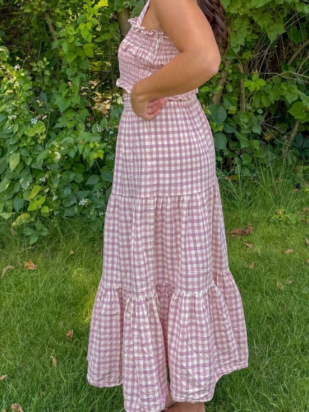 👒Sezane Elota Top and Sakura Skirt Set Pink Gingham Smocked Top and skirt - Picture 12 of 16